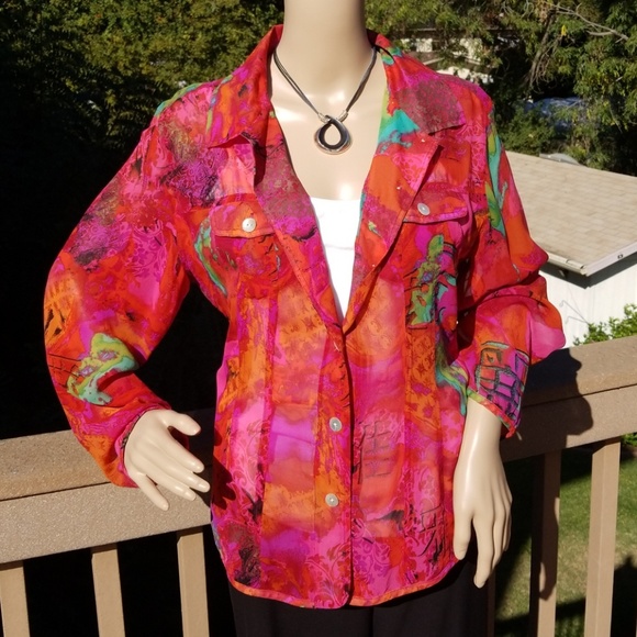 Chico's Tops - Chico's Colorful Silk Semi-Sheer Top